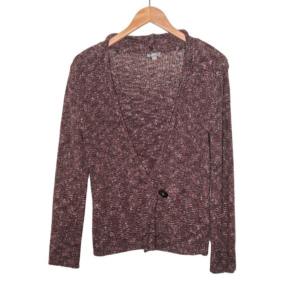 J. Jill Womens S Marbled Knit V-Neck Cardigan Sweater  Single  Button Closure - Picture 1 of 10